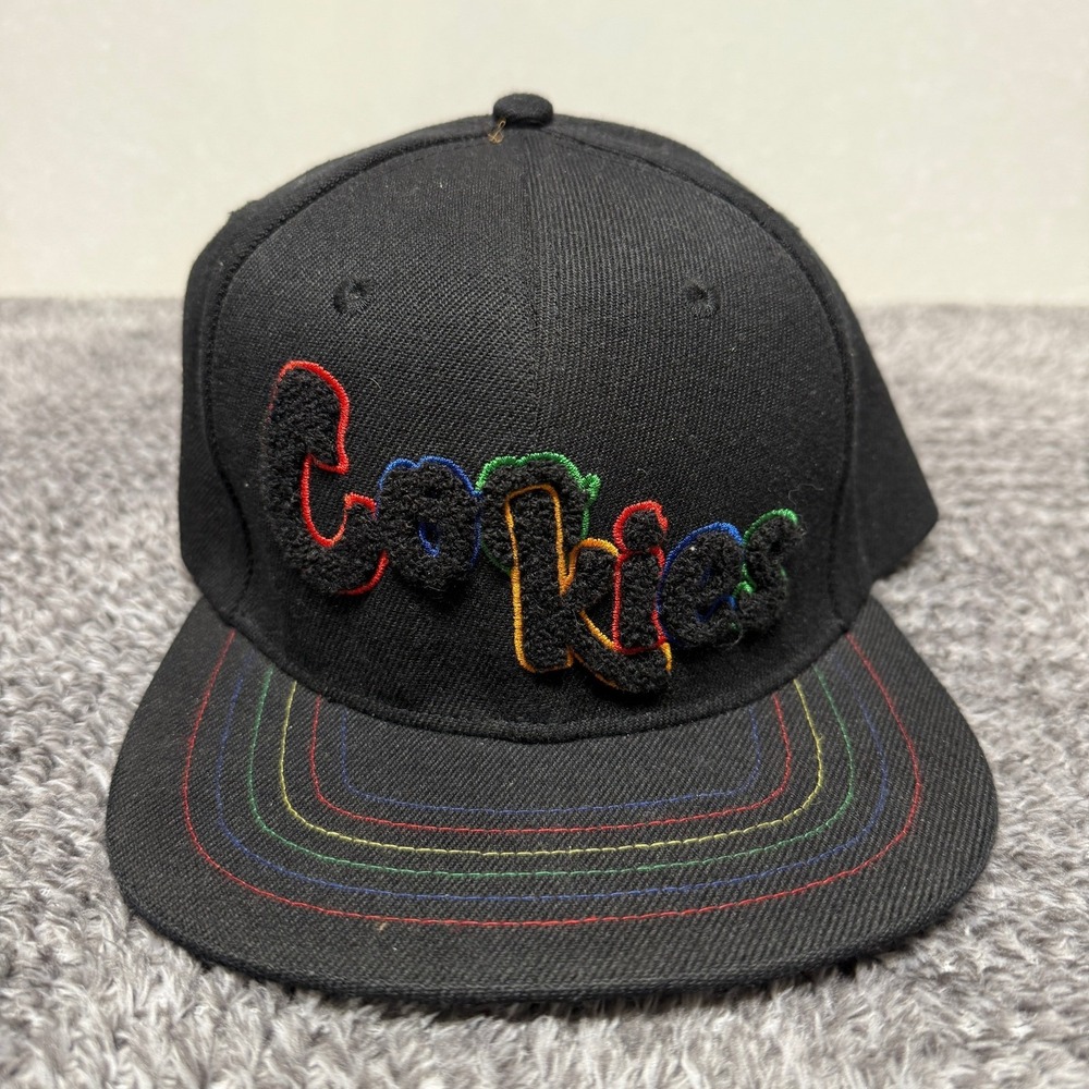 Cookies Mens Snapback Hat One Size Black Multicolor Embroidered Adjustable